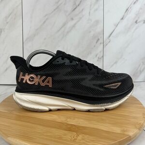 Hoka One Clifton 9 Womens Size 9 D WIDE Black Rose Gold Running Shoes 1132211